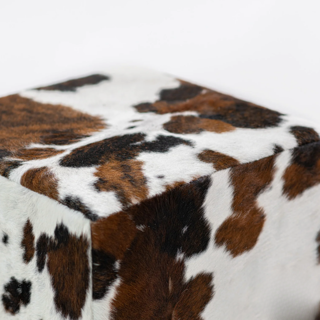 Brown + White Square Cowhide Ottoman - The Boho House