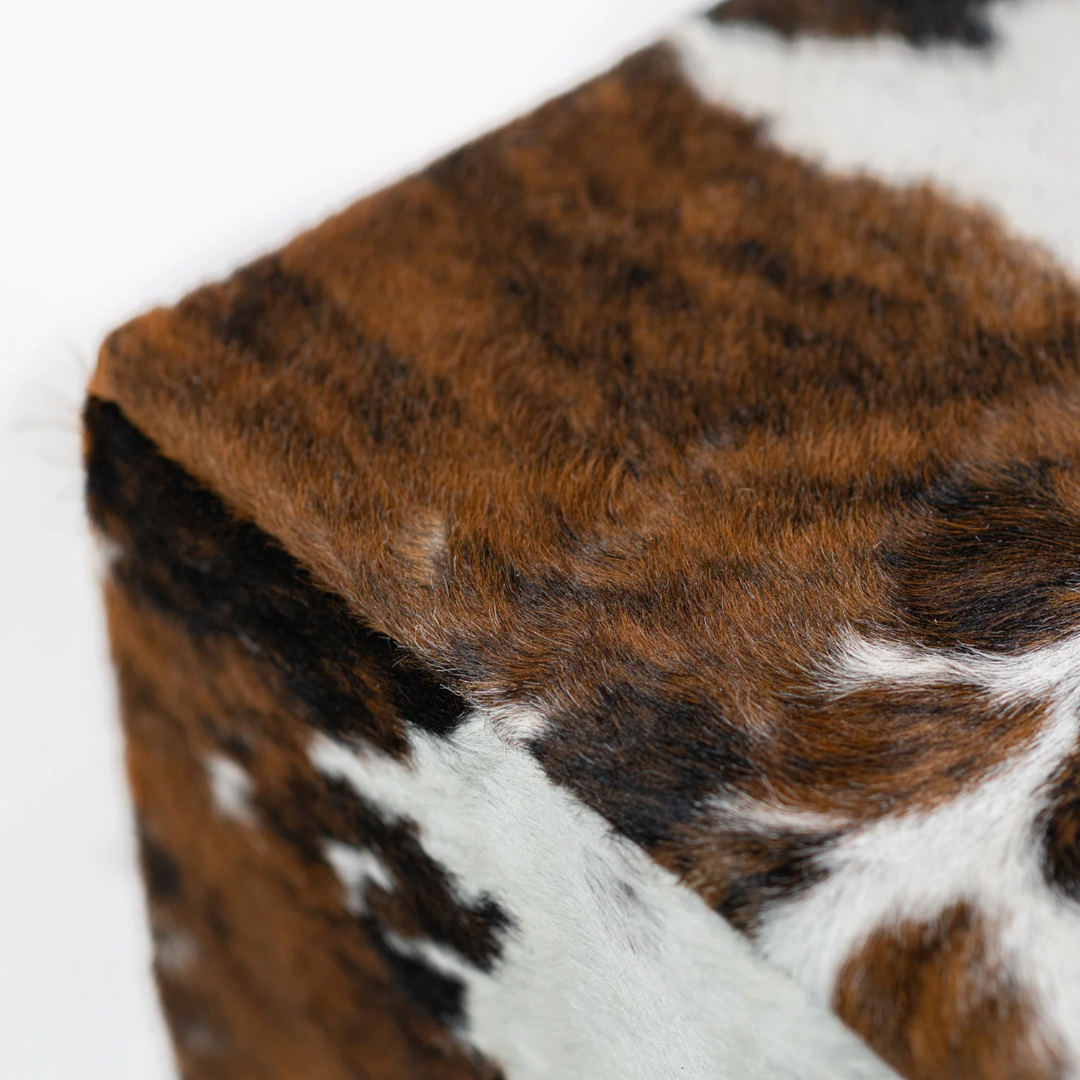 Brown + White Square Cowhide Ottoman - The Boho House