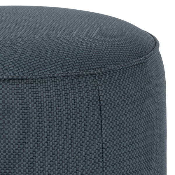 20" Blue Abstract Round Pouf Ottoman - Faux Leather - Blue Leather - Wooden Base - The Boho House