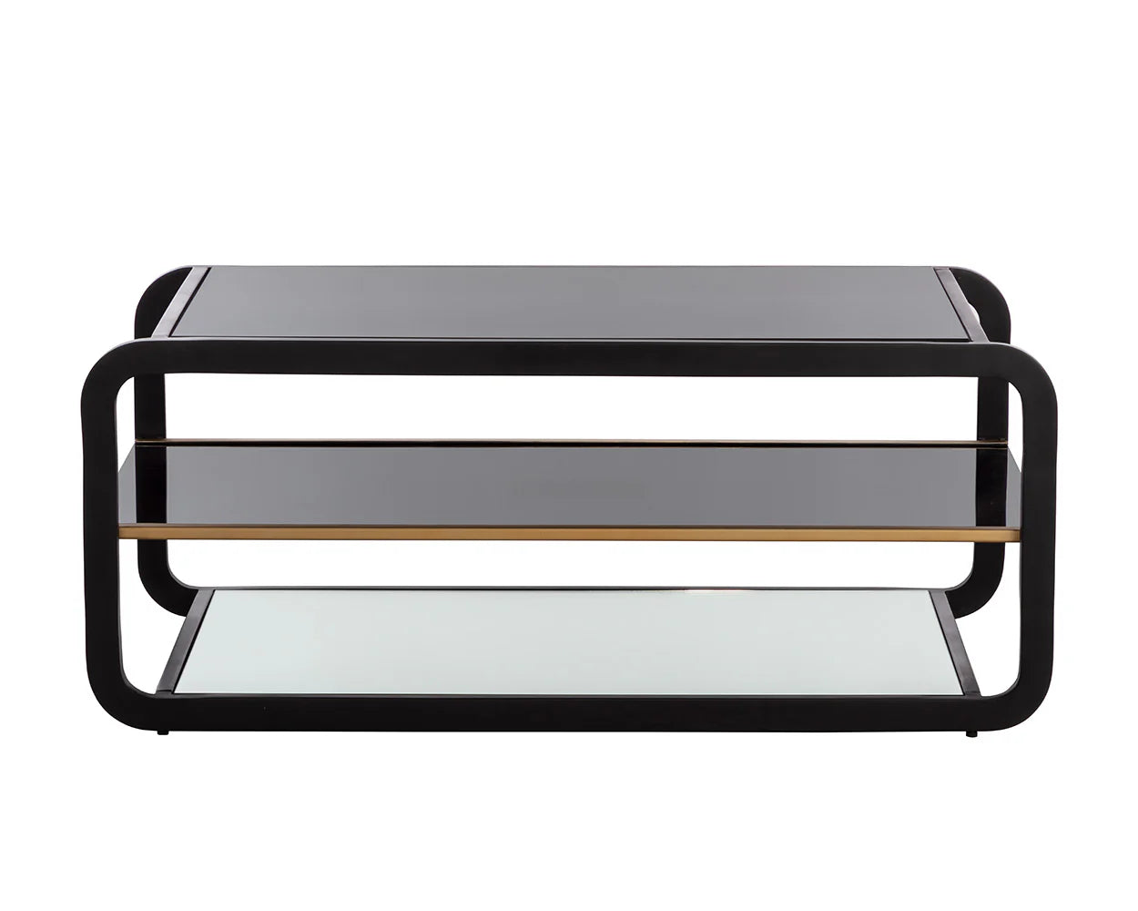 Canyon Triple Layered Glass Coffee Table - Glass Coffee Table - Black Glass - 3 Tier - Iron Frame - Gold Edging - The Boho House