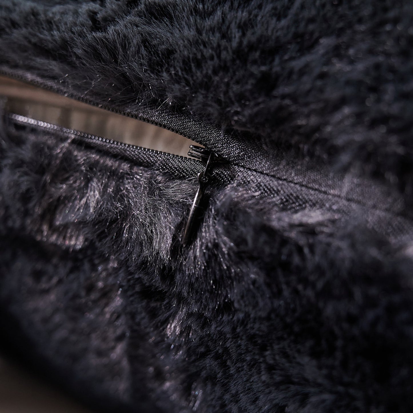 Faux Fur Rabbit Black Euro Pillow - Zipper Closure - The Boho House