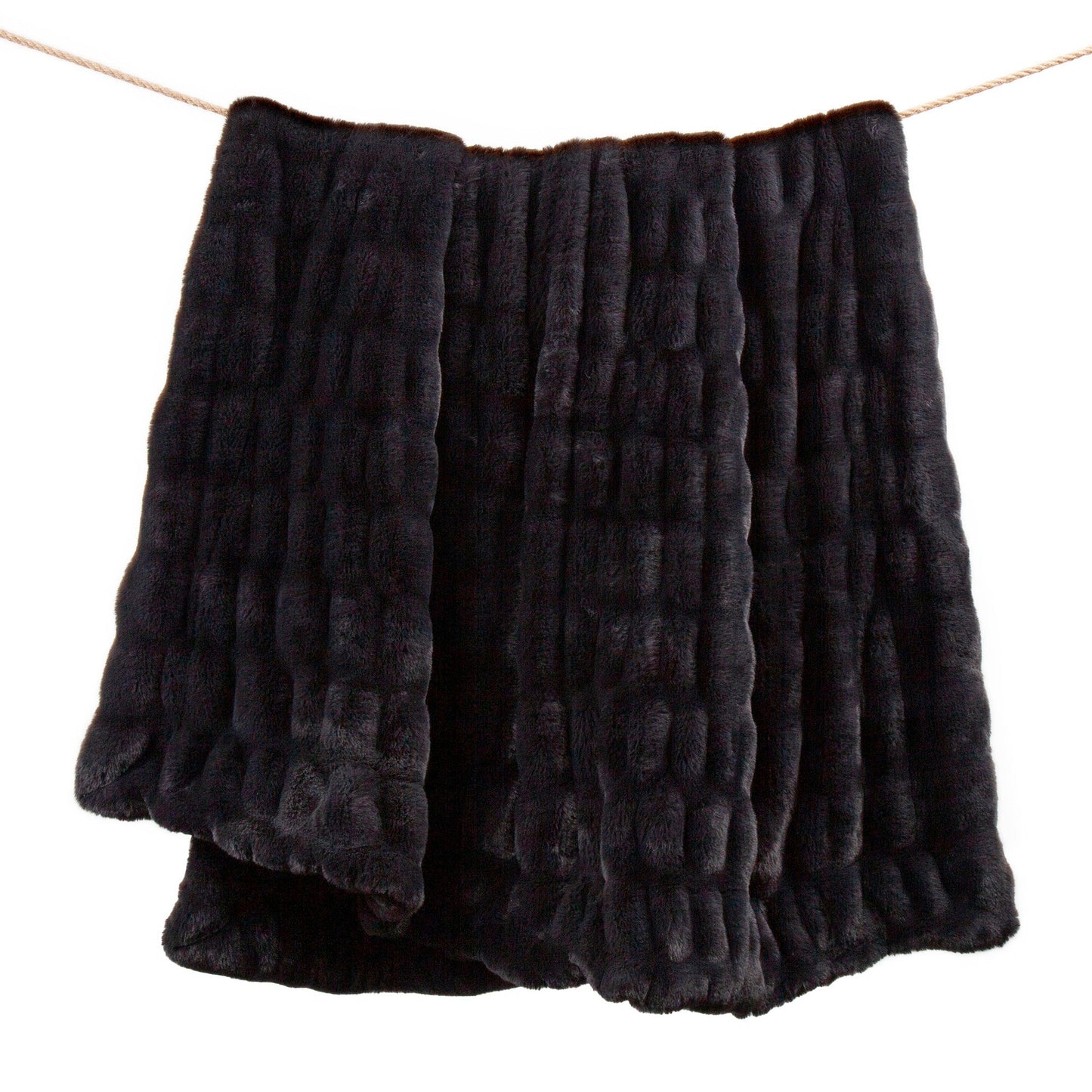 Faux Rabbit Fur Double-Sided Throw Blanket - Black - Faux Fur - The Boho House