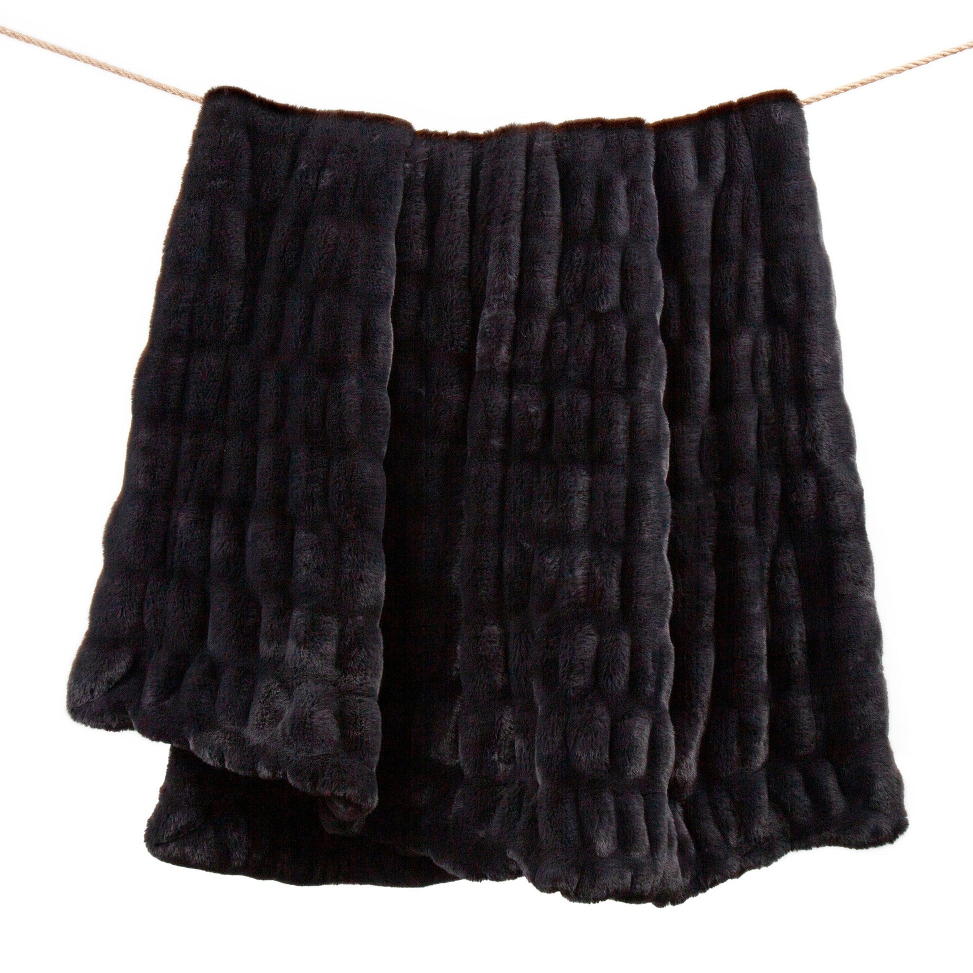 Faux Rabbit Fur Double-Sided Throw Blanket - Black - Faux Fur - The Boho House