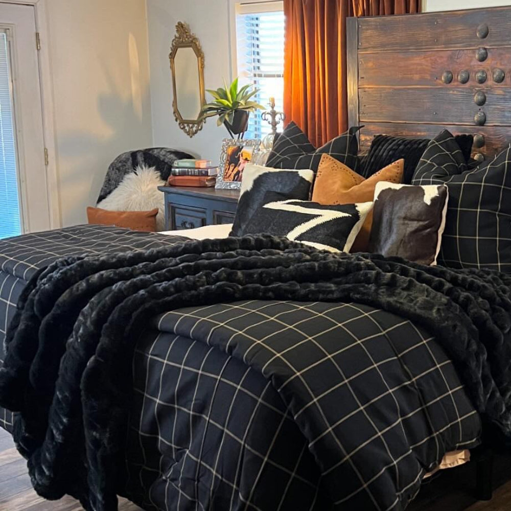 Faux Rabbit Fur Double-Sided Blanket - Black - Faux Fur - The Boho House