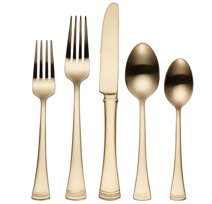 Gold Beaded Flatware 20-Piece Set - Gold Finish - Beaded Handle - Stainless Steel - The Boho House
