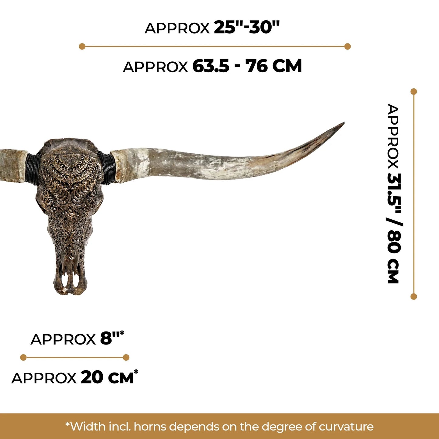 Bronze Gypsy Soul Longhorn Skull - Dimensions - The Boho House