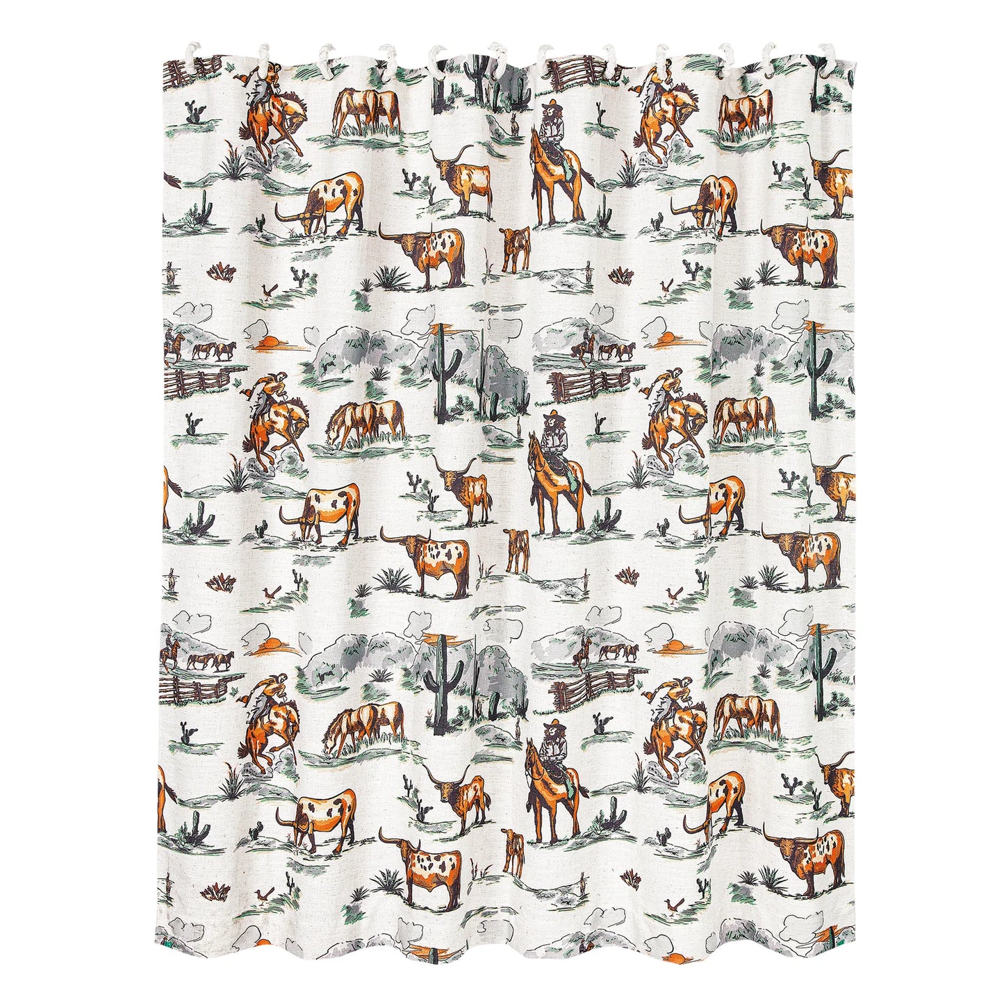 Home on the Range Shower Curtain - Duffle Bag Green - Longhorns - Horse Riders - Calves - Cactuses - The Boho House