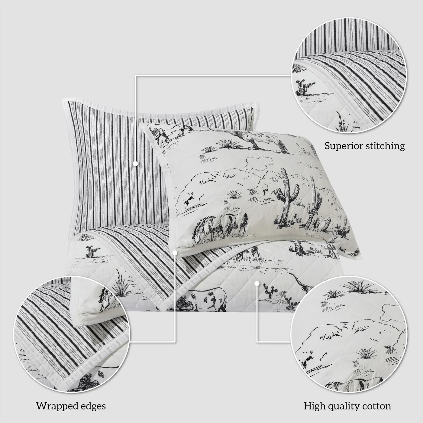 Home on the Range Quilt Set - Cotton Bedding - Quilt Set - Quilt & Shams - Reversible Quilt - Boho House Home Decor