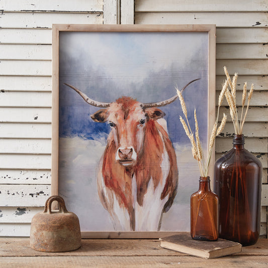 Longhorn Wall Art - Painting - Wood Canvas - Rectangle Canvas - The Boho House