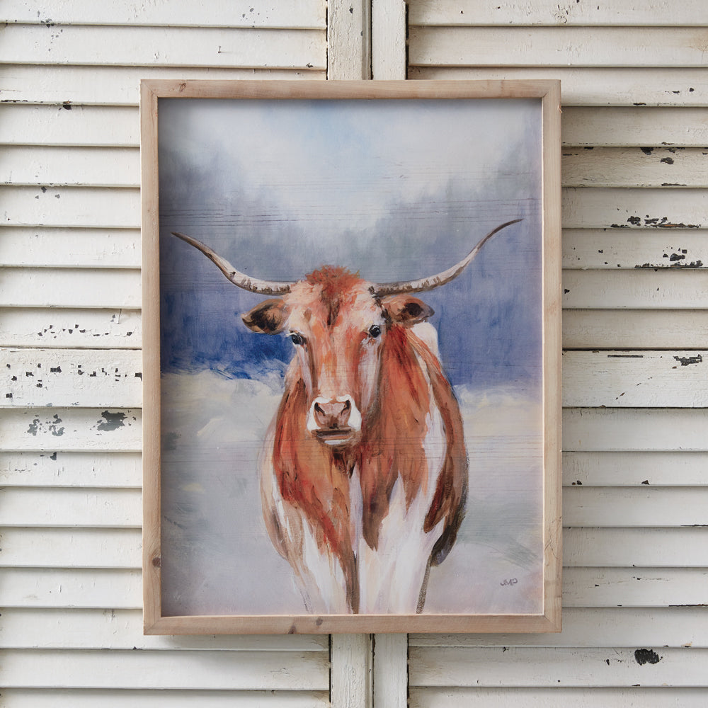 Longhorn Wall Art - Painting - Wood Canvas - Rectangle Canvas - The Boho House