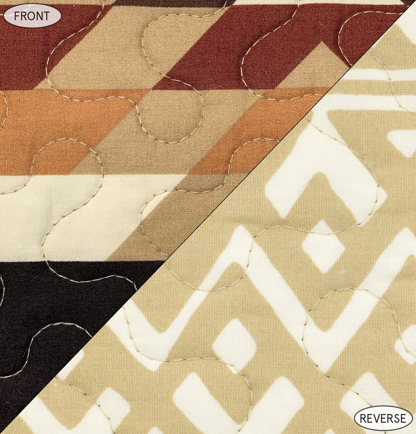 Maverick Bedding Set - Front & Reverse - Reversible Quilt - Beige Geometric Reverse - Aztec Front - Quilted - The Boho House