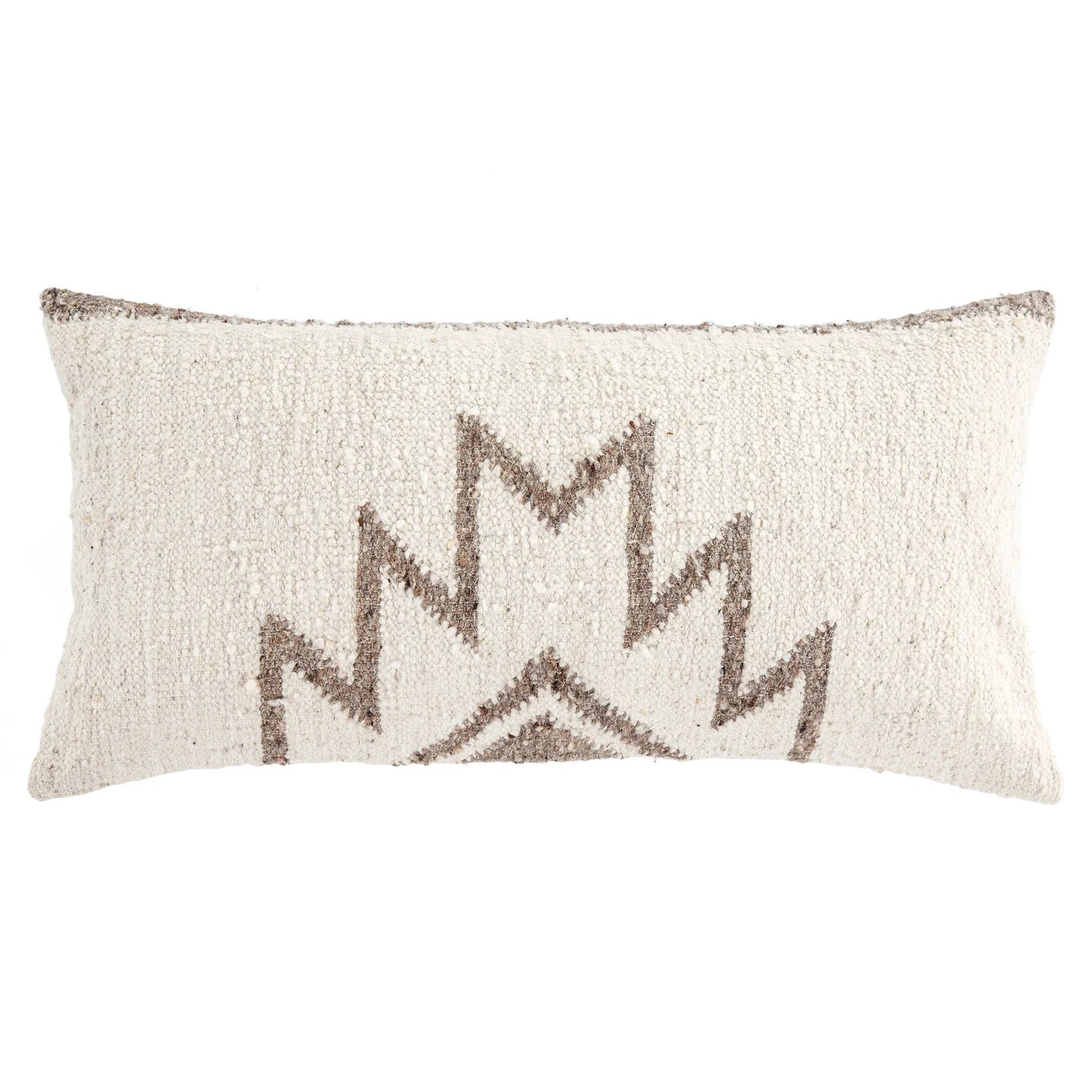 Momostenango Handwoven Lumbar Pillow - Handwoven - 14" x 26" - Authentic wool - Oblong Pillow - Grey & White - Zipper closure - The Boho House