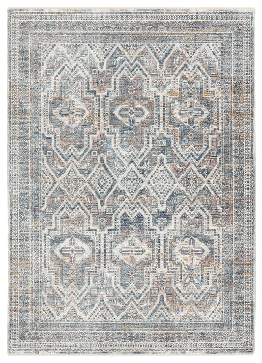Nala Medallion Blue & Gold Area Rug - Blue, Gold, Ivory & Grey - Low Pile - The Boho House
