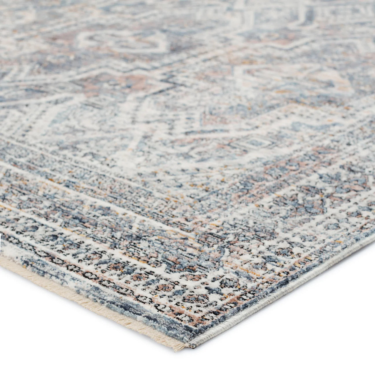 Nala Medallion Blue & Gold Area Rug - Blue, Gold, Ivory & Grey - Low Pile - The Boho House