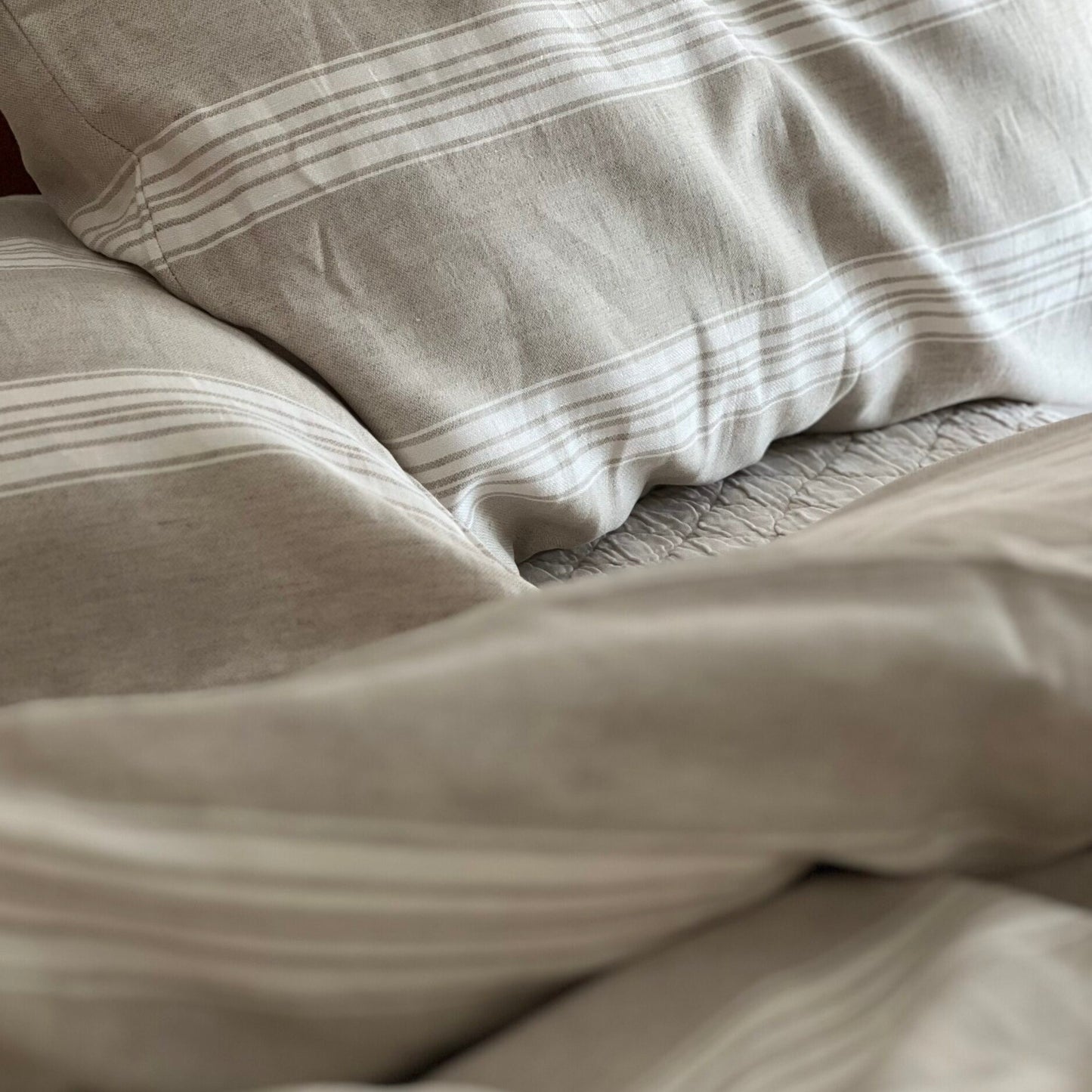 Nico Stripe Duvet Cover Sand - Striped Bedding - Beige & White - The Boho House