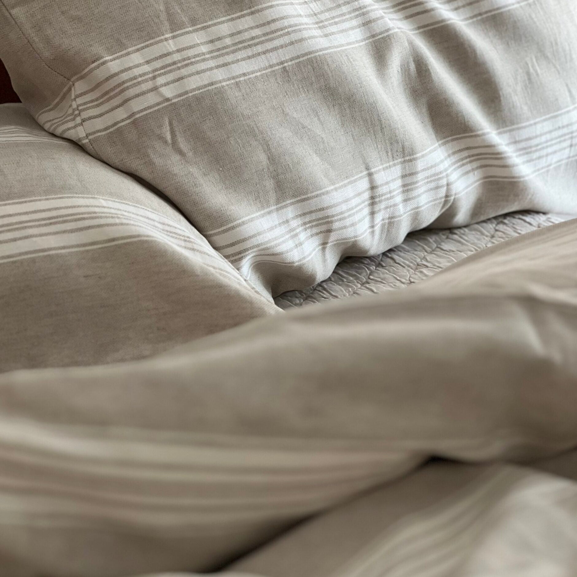 Nico Stripe Duvet Cover Sand - Striped Bedding - Beige & White - The Boho House