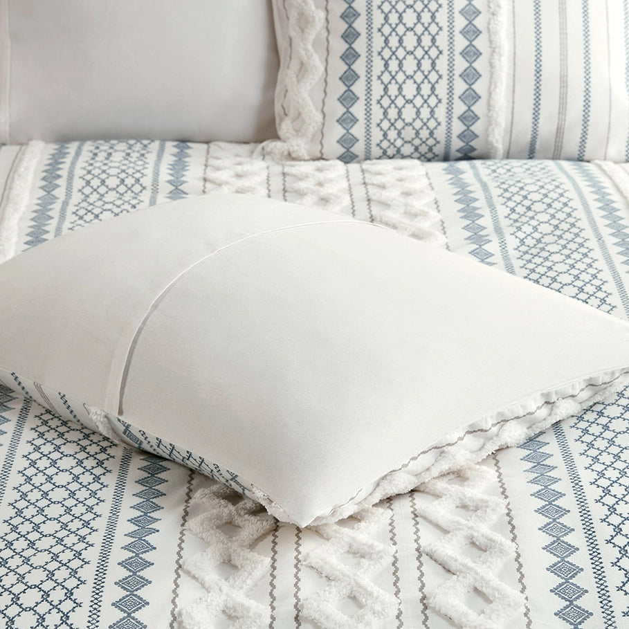 Adel Boho Comforter Set in white, blues and taupe - The Boho House Home Decor