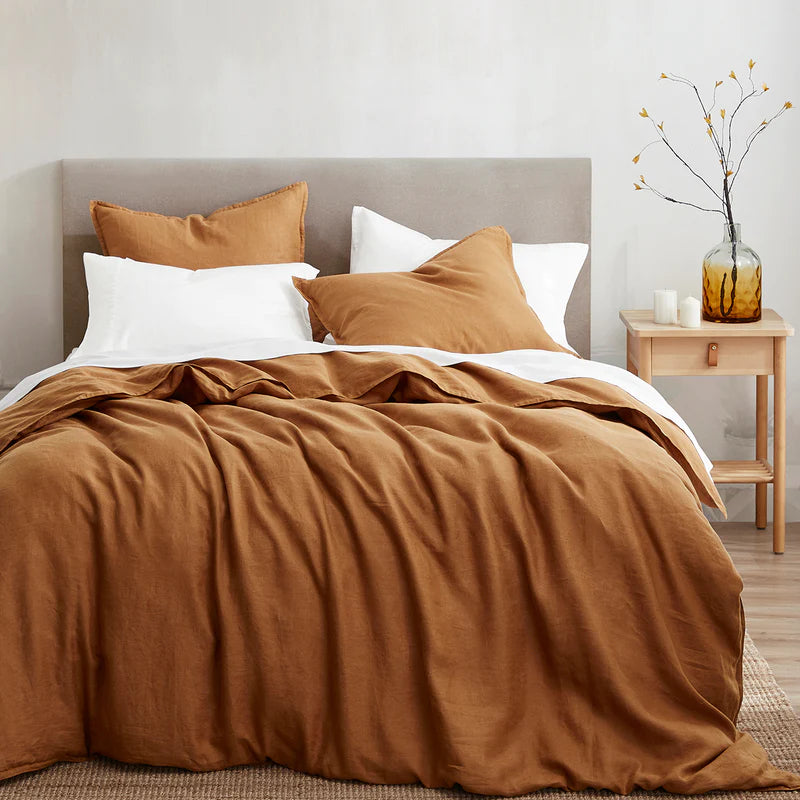 Terra Cotta Combs Linen Duvet Cover Set - Boho House Home Decor