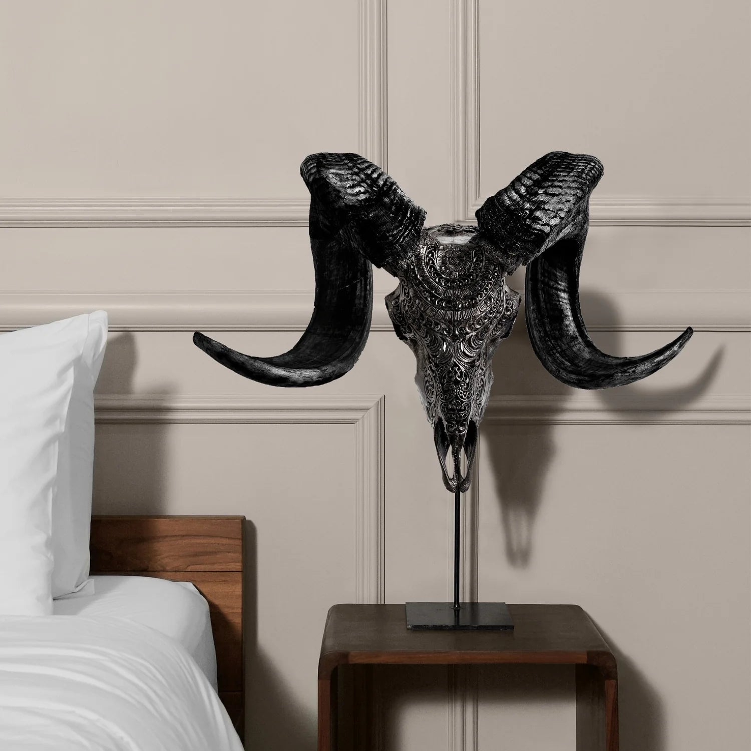 Ram Skulls+Horns - Authentic Skulls - Hand Carved Skull - Wall Decor - The Boho House
