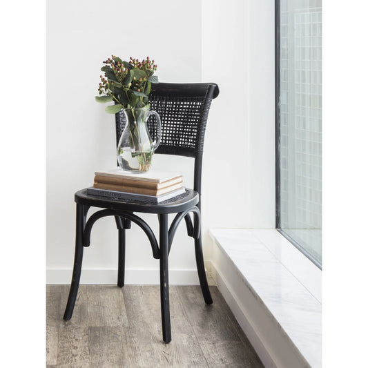 Black Elm Wood & Rattan Dining Chairs - Painted Black Finish - Natural Wood - Rattan Material - Dining Chair - The Boho House