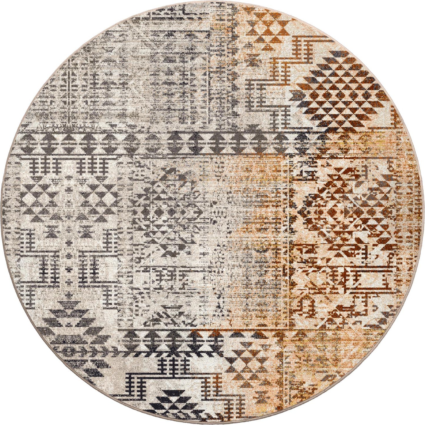 Canter Area Rugs - Aztec Design - Grey & Tan Colors - 8' Round Rug - The Boho House