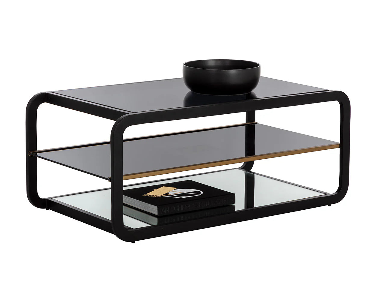 Canyon Triple Layered Glass Coffee Table - Glass Coffee Table - Black Glass - 3 Tier - Iron Frame - The Boho House