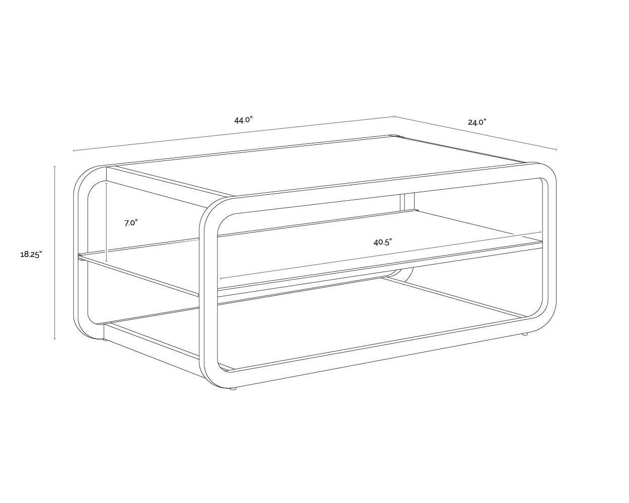 Canyon Triple Layered Glass Coffee Table - 3 Tier - 44" x 24" 18.25" - The Boho House