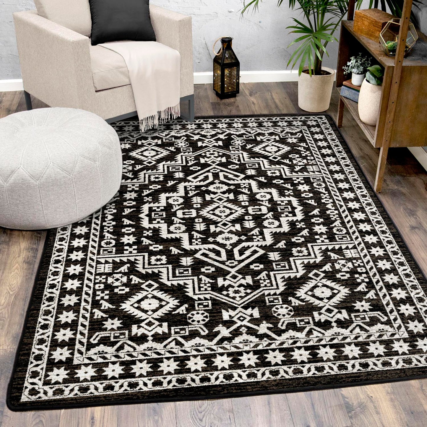 Cordova Chocolate Area Rugs - Dark Brown & White - Relic Design - The Boho House