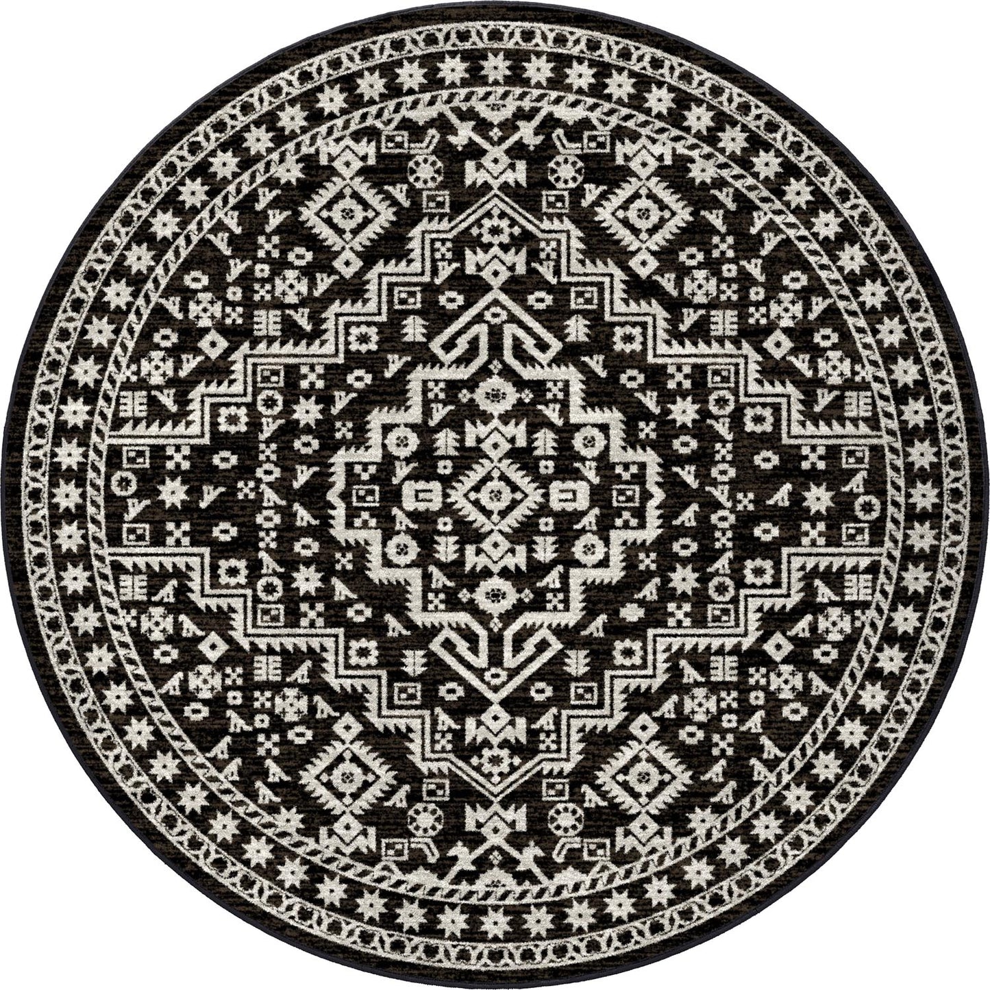 Cordova Chocolate Area Rugs - Dark Brown & White - Relic Design - 8' Round Rug - The Boho House