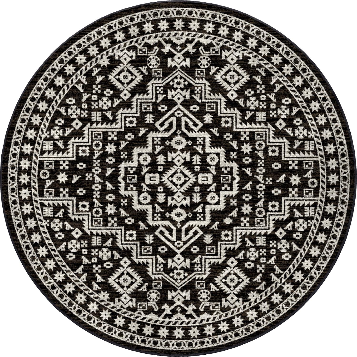 Cordova Chocolate Area Rugs - Dark Brown & White - Relic Design - 8' Round Rug - The Boho House