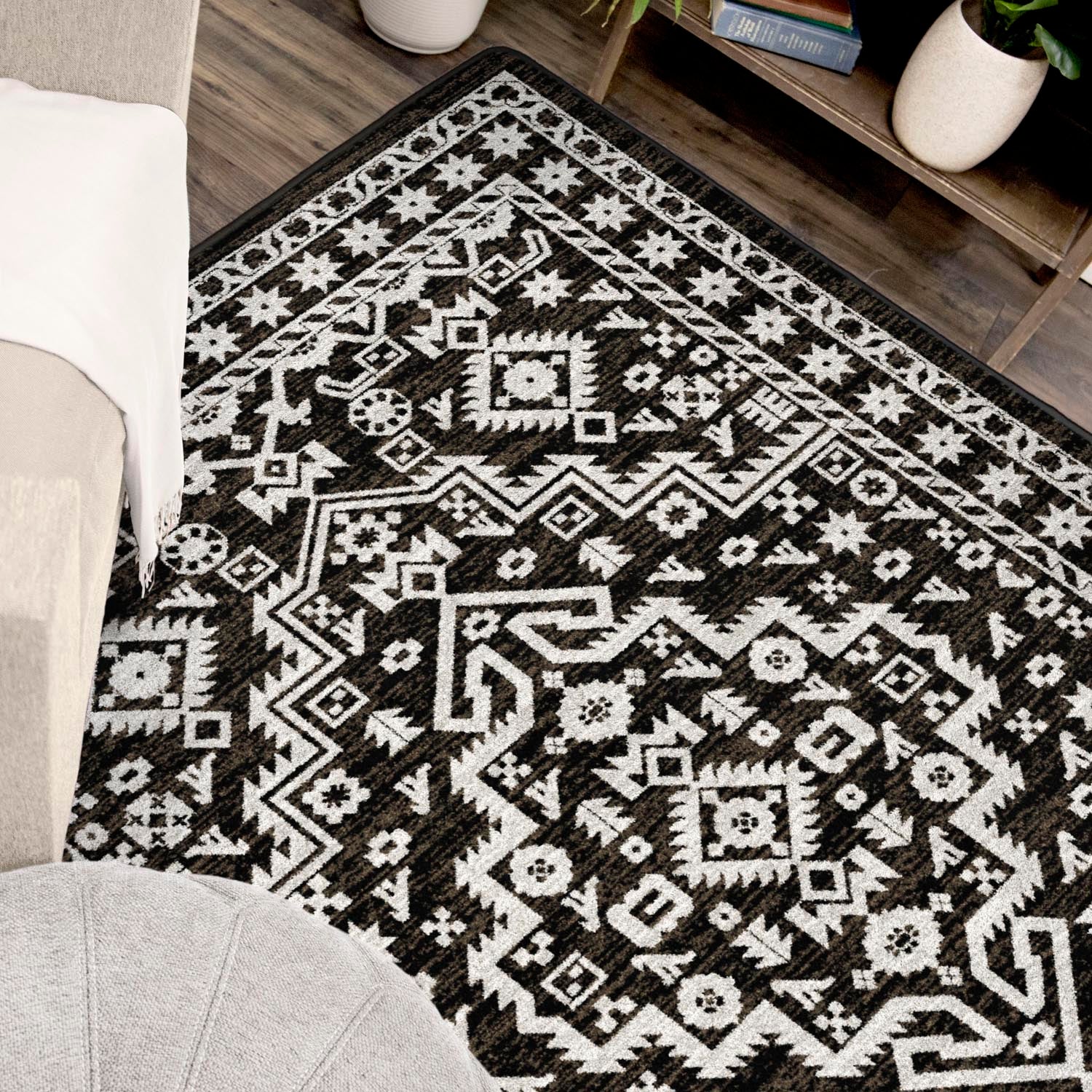 Cordova Chocolate Area Rugs - Dark Brown & White - Relic Design - The Boho House