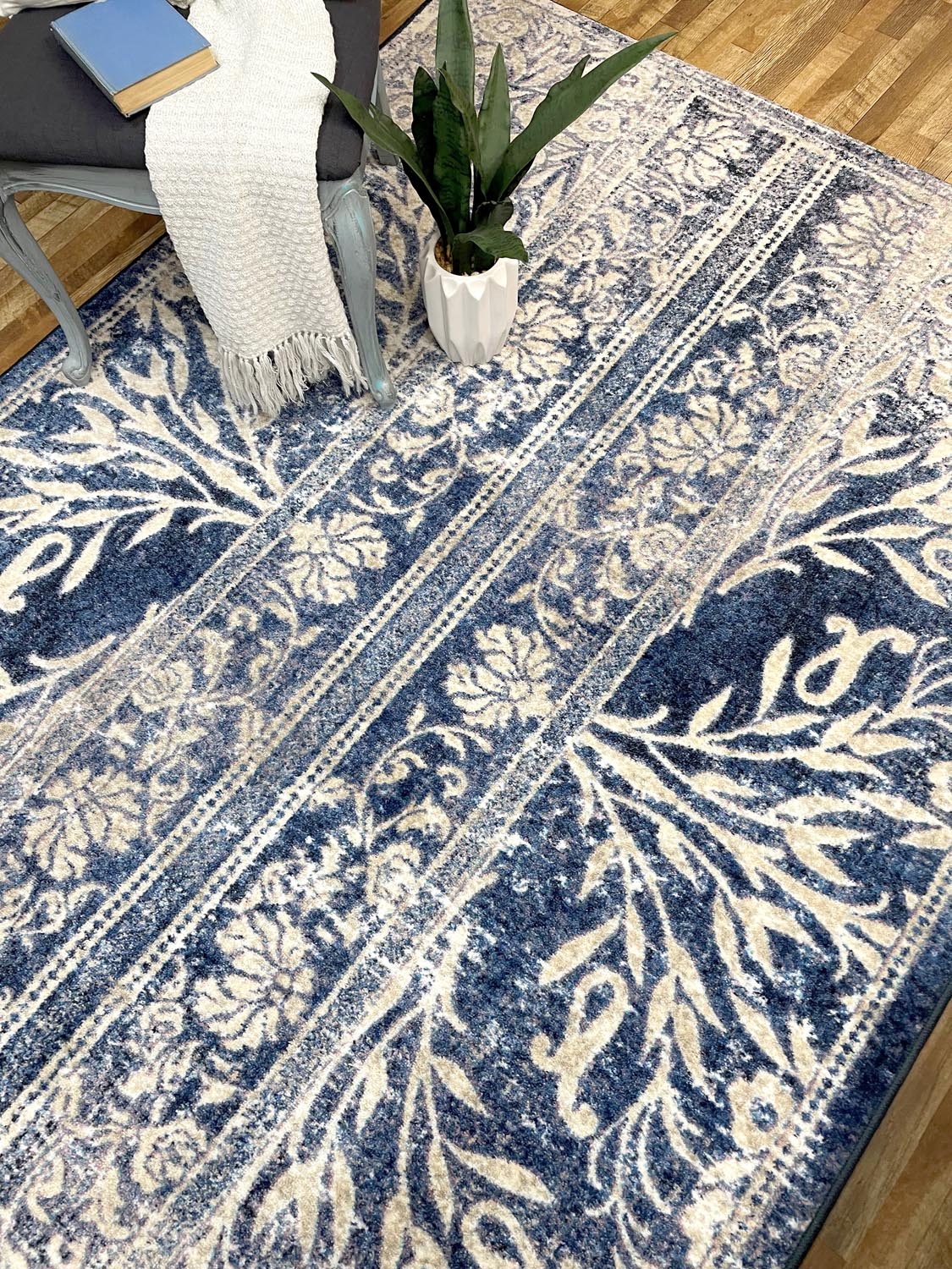 Countryside Flowers Area Rugs - Blue & White - Floral Design - The Boho House