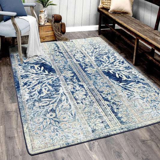 Countryside Flowers Area Rugs - Blue & White - Floral Design - The Boho House