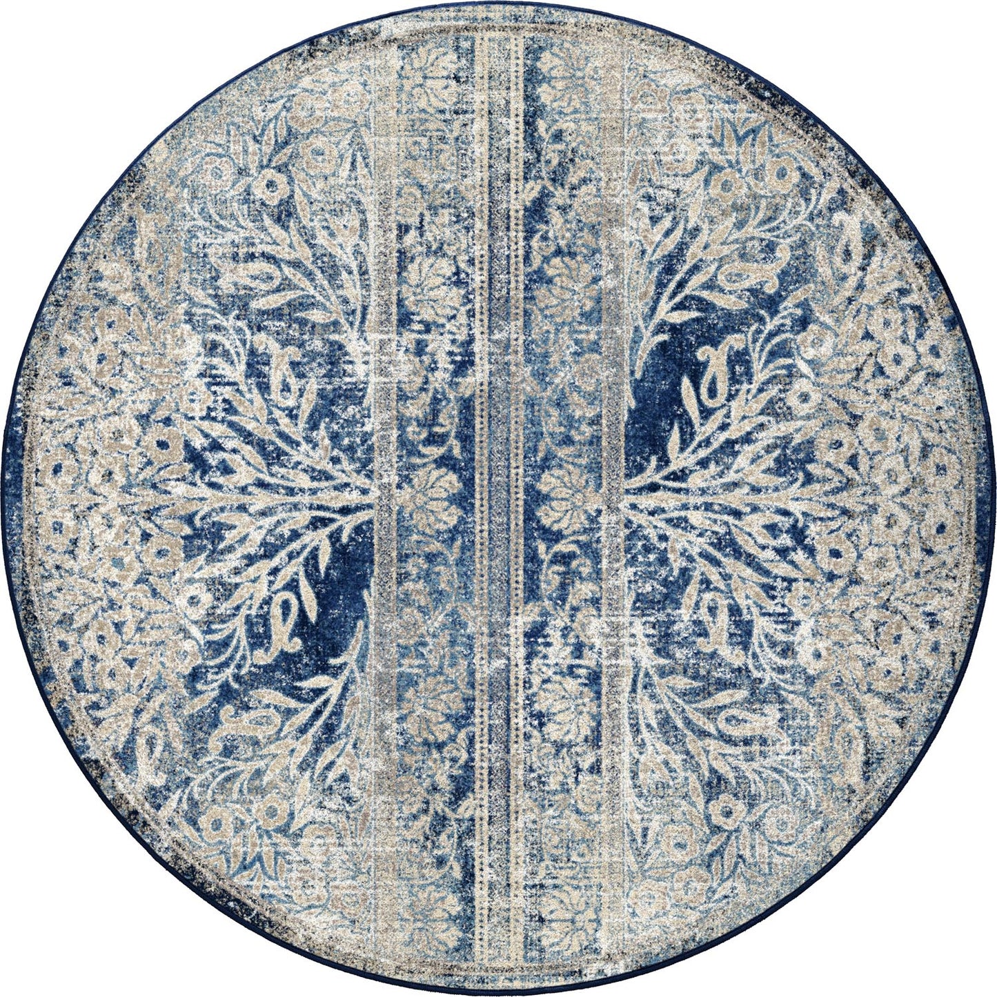 Countryside Flowers Area Rugs - Blue & White - Floral Design - 8' Round Rug - The Boho House