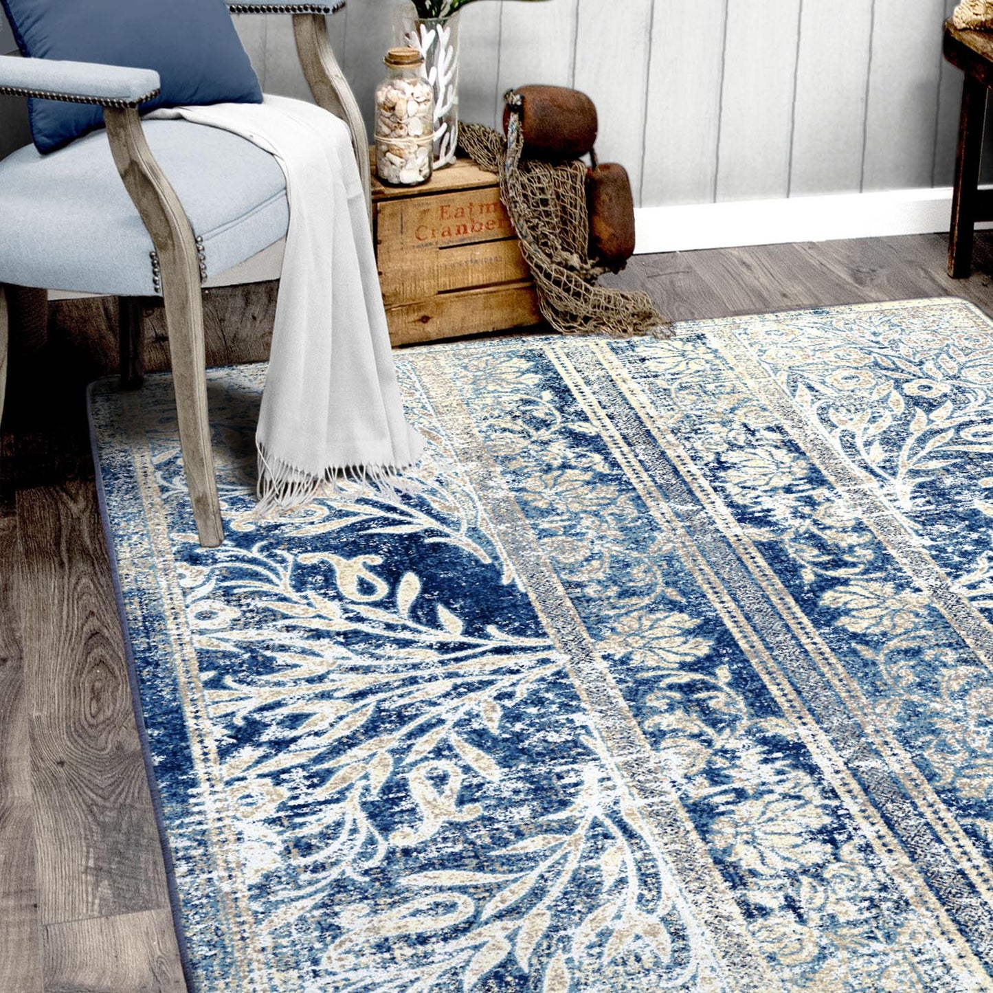 Countryside Flowers Area Rugs - Blue & White - Floral Design - The Boho House