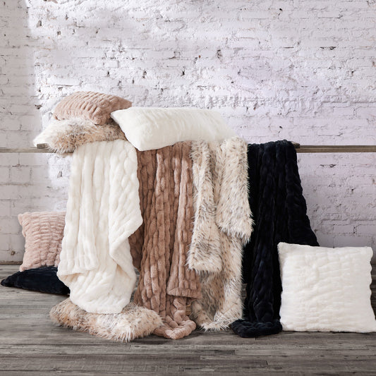 Faux Rabbit Fur Double-Sided Throw Pillows & Blankets - White, Blush & Black - Faux Fur - The Boho House