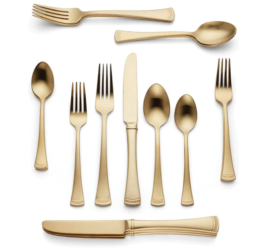 Gold Beaded Flatware 20-Piece Set - Gold Finish - Beaded Handle - Stainless Steel - The Boho House