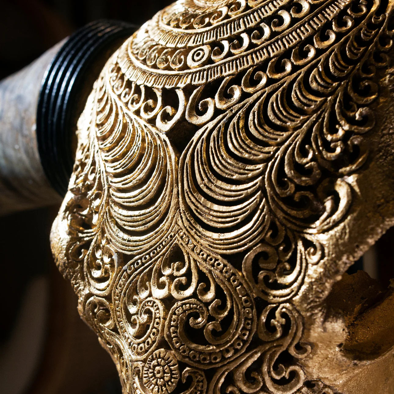Gold Gypsy Soul Longhorn Skull - Intricate Detail - Gold Finish - Bohemian Carved Pattern - Longhorn - The Boho House