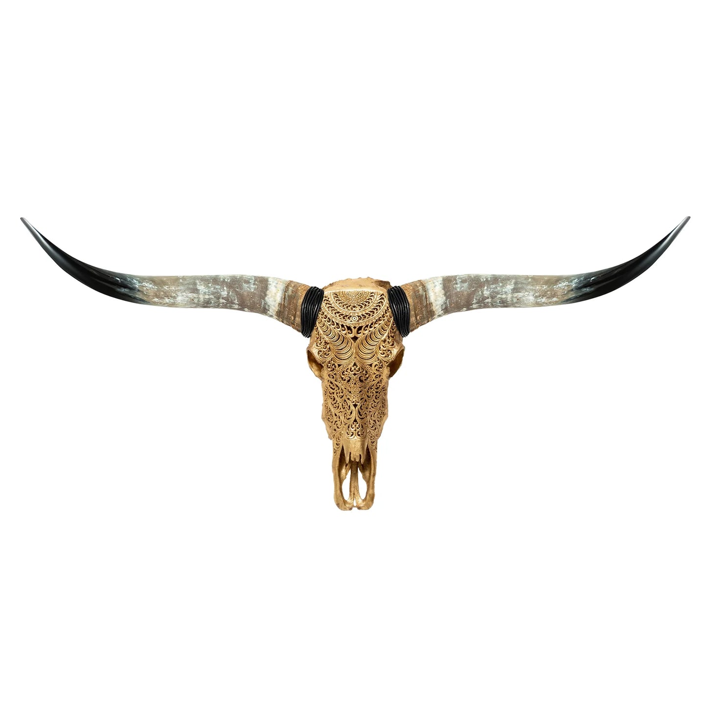 Gold Gypsy Soul Longhorn Skull - Skull Mount - Hand Carved Design - Gold Leaf Detailing - The Boho House