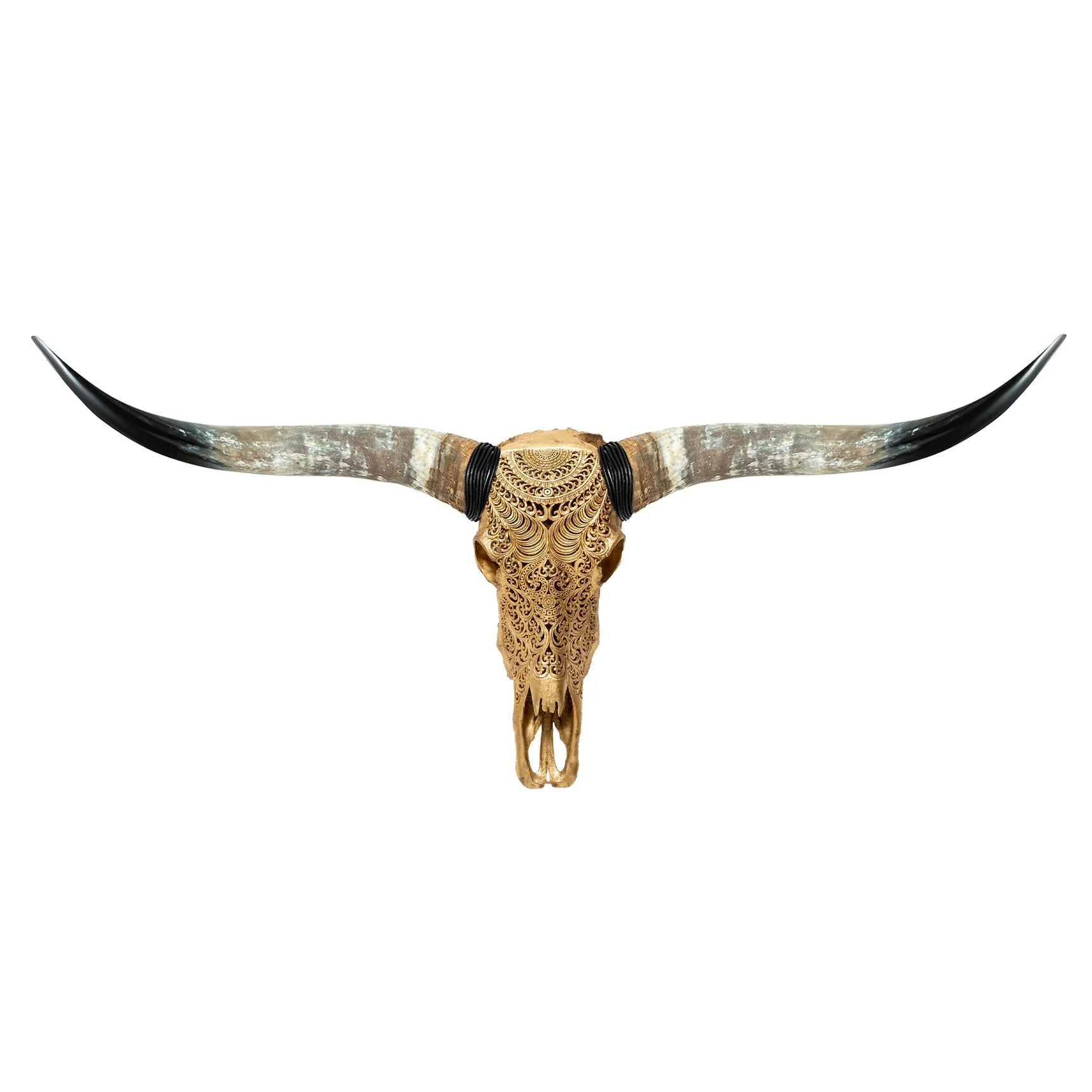 Gold Gypsy Soul Longhorn Skull - Skull Mount - Hand Carved Design - Gold Leaf Detailing - The Boho House