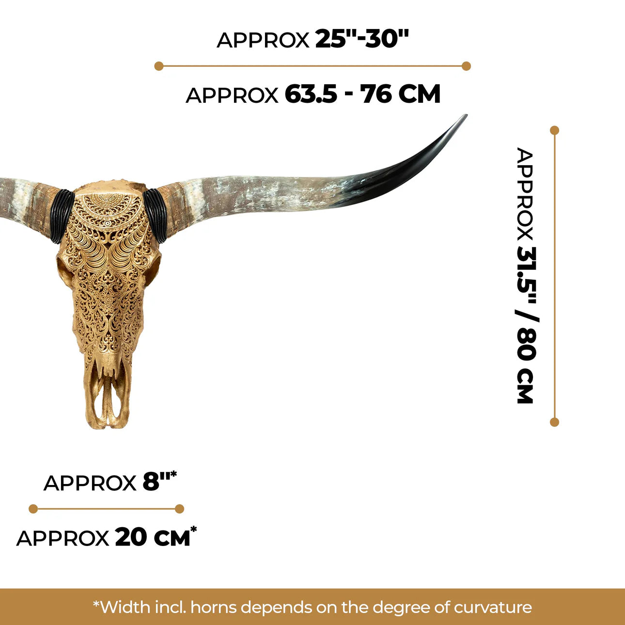 Gold Gypsy Soul Longhorn Skull - Skull Mount - Hand Carved Design - Gold Leaf Detailing - Approx 58" Width - The Boho House