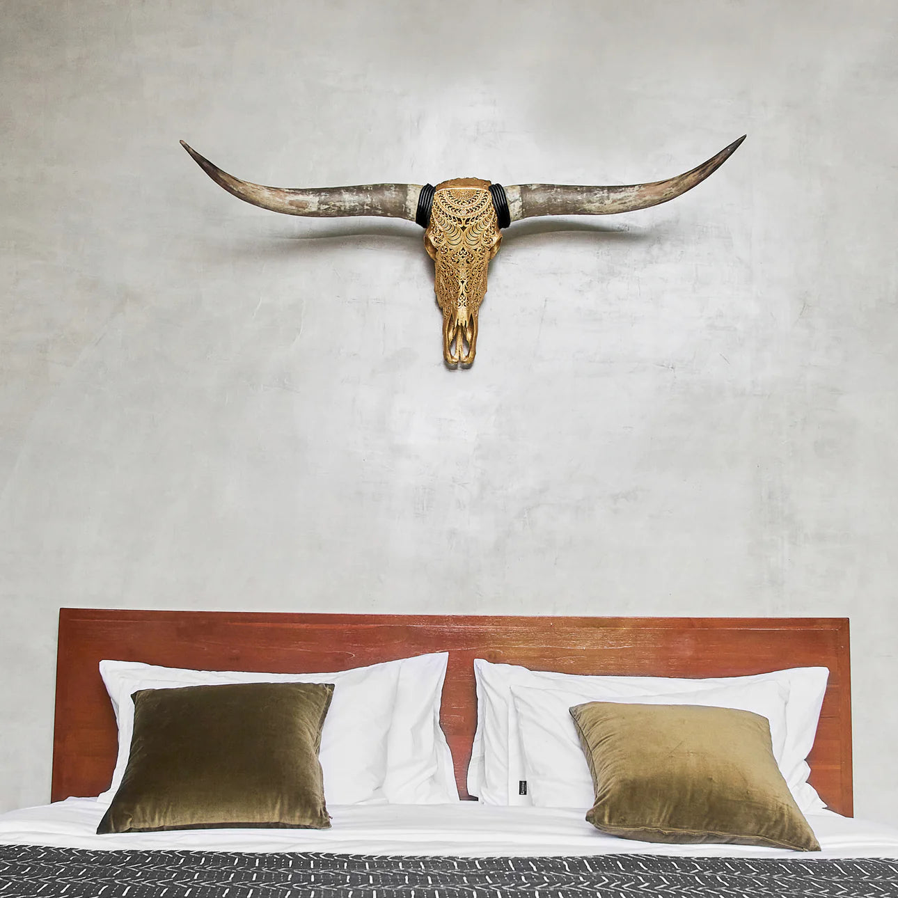 Gold Gypsy Soul Longhorn Skull - Skull Mount - Hand Carved Design - Gold Leaf Detailing - The Boho House