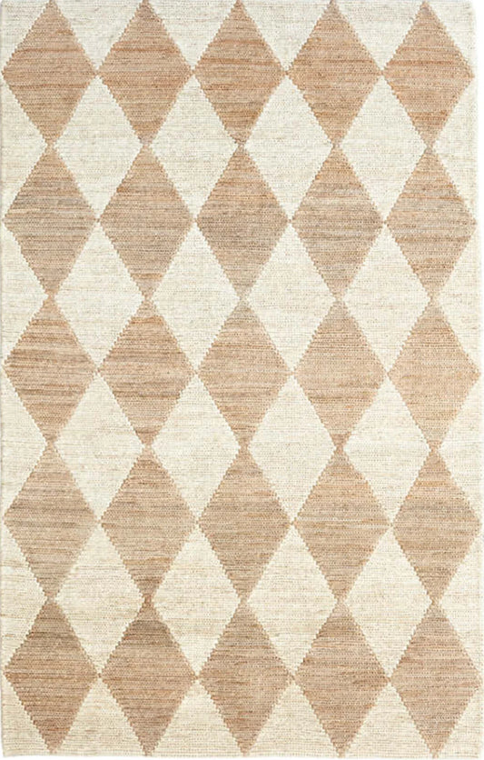 Jute Diamonds Area Rug - Natural Jute - Tan & Light Beige Diamond Pattern - The Boho House