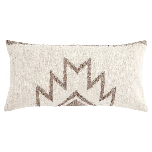 Momostenango Handwoven Lumbar Pillow - Handwoven - 14" x 26" - Authentic wool - Oblong Pillow - Grey & White - Zipper closure - The Boho House