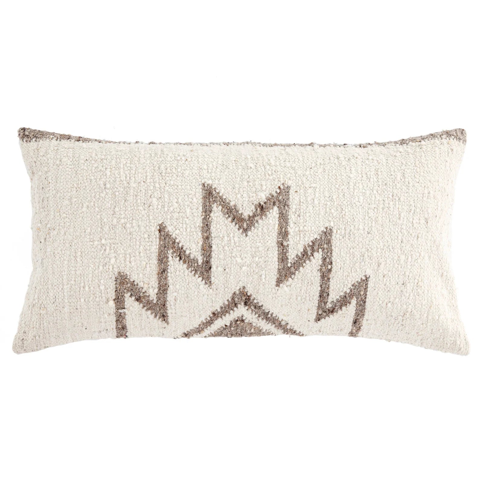 Momostenango Handwoven Lumbar Pillow - Handwoven - 14" x 26" - Authentic wool - Oblong Pillow - Grey & White - Zipper closure - The Boho House