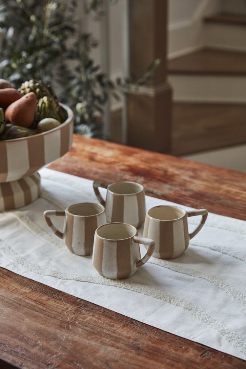 Striped Botera Kitchen Collection - Ceramic & White Striped - Mug set/4 - The Boho House