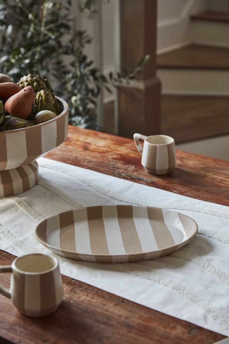 Striped Botera Kitchen Collection - Ceramic & White Striped - Serving Platter Oval - The Boho House