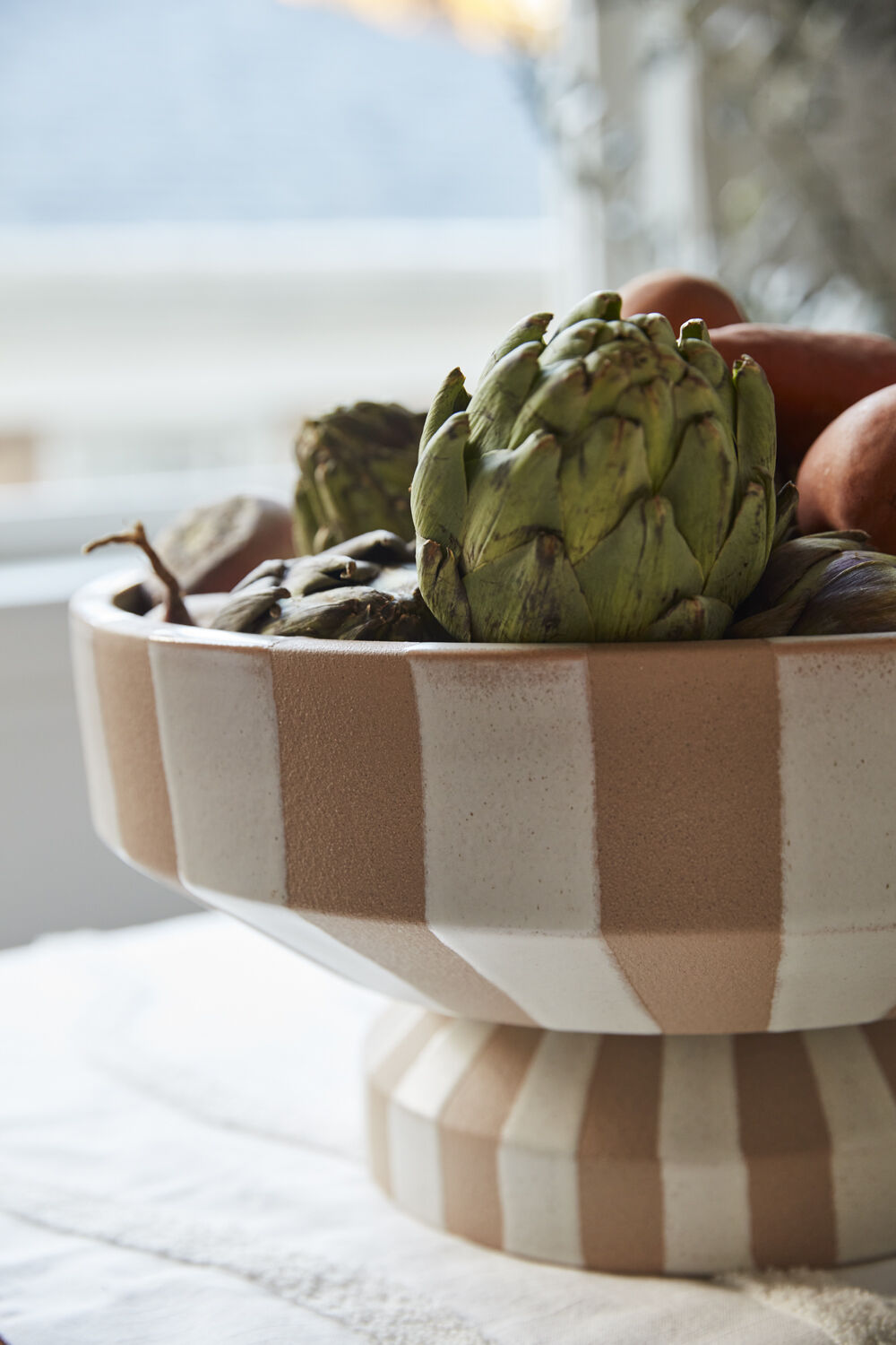 Striped Botera Kitchen Collection - Ceramic & White Striped - Footed Bowl - The Boho House