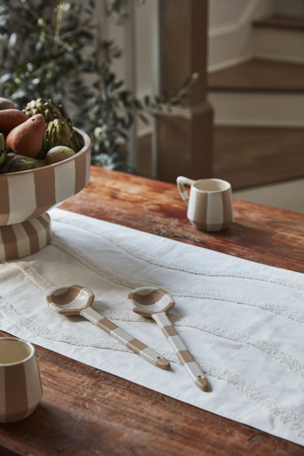 Striped Botera Kitchen Collection - Ceramic & White Striped - Set of Serving Spoons - The Boho House