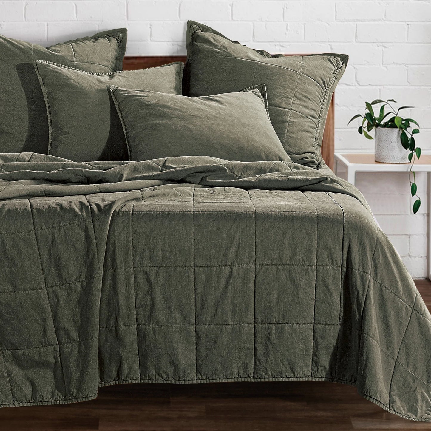 Birch Creek Cotton Canvas Coverlet - Olive - The Boho House